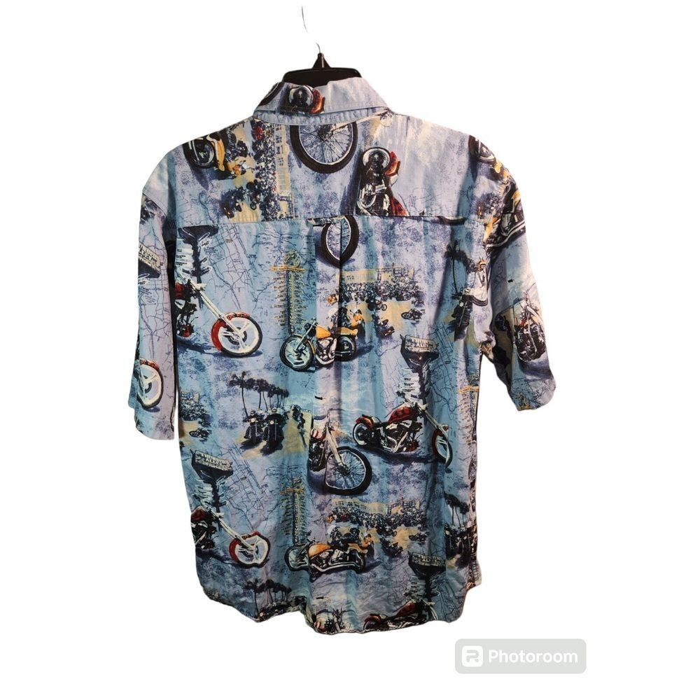Redhead Vintage Motorcycle Print Button-Down Short Sleeve Casual Shirt Sz Medium
